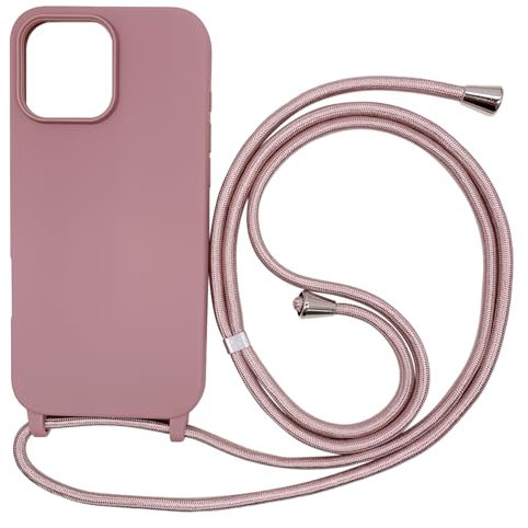 Ququcheng Coque Compatible avec iPhone 16 Pro(6.3),Collier pour Étui Colliers de cellulaire Corde Silicone avec Cordon Case TPU Bumper pour iPhone 16 Pro(6.3)-Rose Or