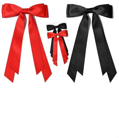 Haarschleife,2 PCS Haar Schleife Damen Haarschleifen Schwarze Rot Haarspange mit Schleife Haarspangen Großen Französisch Klammer und Bändern Haarschmuck für Frauen Hochzeit Haarreifen Weihnachten