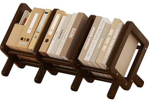 HAUYEST Bookcase Shelf,Expandable Desktop Organizer,Compact Tabletop Bookshelf for Small Spaces,Desktop Bookcase for Office, Home CDs/Magazine/Cookbook/Books Display (Coffee