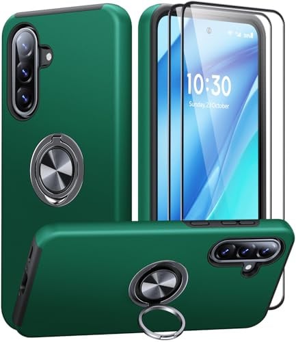 AOUIA für Samsung Galaxy A56 5G Hülle mit 360° Drehbarer Ring Ständer | Militärischer Stoßschutz Samsung A56 5G Hülle Handyhülle für Samsung A56 5G mit 2 Stück Panzerglas, Grün