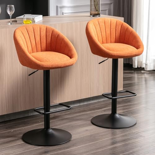 Ya-Home Juego 2 Taburetes de Bar Modernos Taburetes Alto de Cocina con Respaldo,Sillas Bar Giratorios Sillas Altas de Mostrador Regulables para Isla Cocina/Restaurante,Naranja