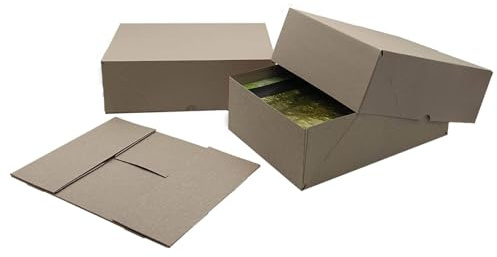 packster 50x Stülpdeckelkarton 2-teilig 305 x 215 x 100 mm 450g/qm Grau Stülpdeckelschachtel Vollpapp Aufrichteschachtel Deckel + Boden passend für DIN A4
