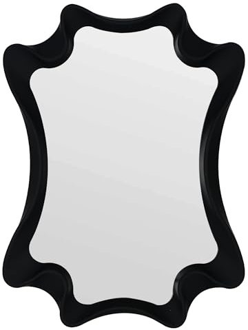 Funerom unregelmäßiger Wandspiegel Kleiner Wandspiegel gewellter Spiegel (Black, 40 x 30 cm)