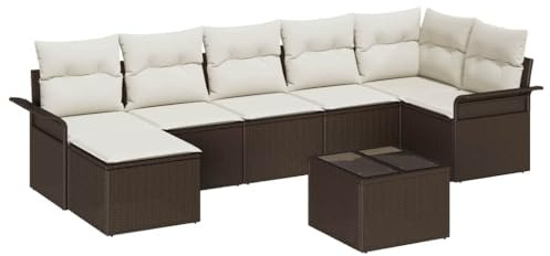 vidaXL 7-teiliges Garten-Sofa-Set mit Kissen in Braun und Weiß, modulare Outdoor-Sitzmöbel für Terrasse und Balkon. Perfekt zum Entspannen im Garten.