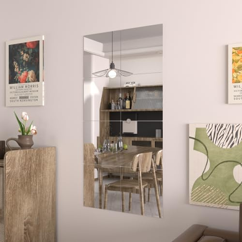 WEER Espejo Adhesivo Pared, Vidrio Templado Espejo Pegado sin Marco Cuerpo Entero 8 Piezas 29 x 29 cm Espejos Pegar Puerta Armario Dormitorios Entradas Guarderías Pasillos
