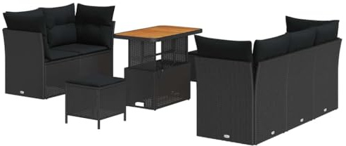 vidaXL 8-teiliges Gartensofa-Set mit Kissen in Schwarz – Handgewebtes Rattan für Gartenmöbel, modulares Terrassen-Design, Moderne Sitzgelegenheit für die Patio-Lounge