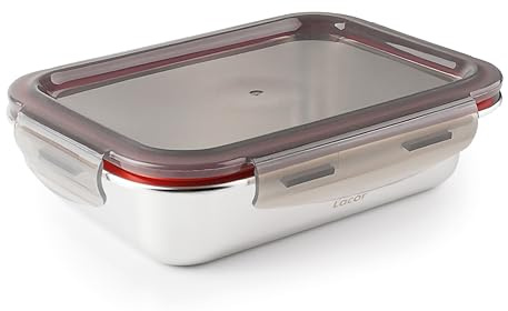 LACOR 64619 - Recipiente para alimentos Ecoinox - Acero Inox 18/10, 820ml | Rectangular, conserva alimentos bien organizados; apto para horno, apto para lavavajillas, apto para microondas