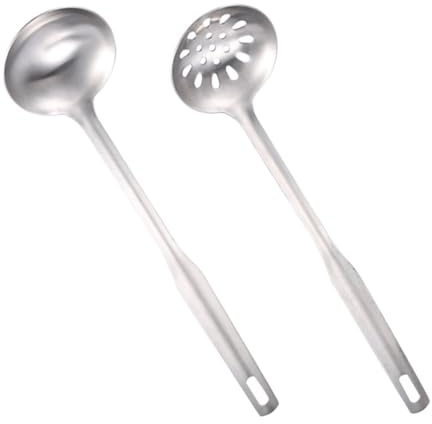 2 Hotpot Ölsieb Griff Sieblöffel mit Stück Edelstahl | Hot Pot und Kantine, Große Schöpfkelle, Hohe Lochdichte, Silbernes Design, Praktisches Kochzubehör