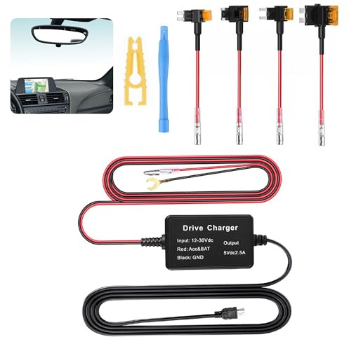 USB C Dash Cam Hardwire Kit, 12V 24V to 5V | 13ft fuse box wiring cable with Type C output for compatible dash cameras, GPS and radar detectors.