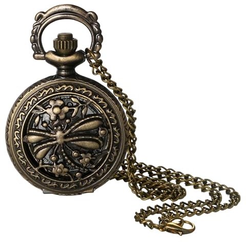 JewelryWe Vintage Taschenuhr mit Kette Antik Bronze Analog Quarz Kettenuhr Kleine Uhr Anhänger Halskette mit Arabischen Ziffern Geschenk für Damen Mutter Freundin