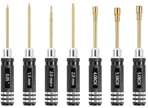 7PCS Hex Screwdriver Set with HSS Steel Tips for RC Cars, 2.0/2.5/4.0/5.0/5.5mm Nut Driver Kit, Compact 4.33in Repair Tool with Knurled Aluminum Handle for Drones, Helicopters, Aircraft