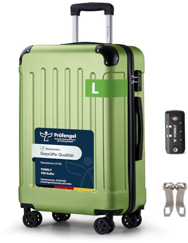 YONSLY Suitcase, TSA-Schloss YKK-Reißverschluss Reisekoffer, Hartschalenkoffer, Gepäck Trolley, 4 Rollen Rollkoffer Handgepäck (Früchte Grün, L)