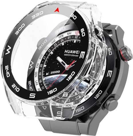 Techsuit für Huawei Watch Ultimate Hülle und Displayschutz mit Gehärtetem Glas, HD Klarheit, Volle Abdeckung, Kratzschutz, Schlankes Design, Defense360 Pro, Transparent