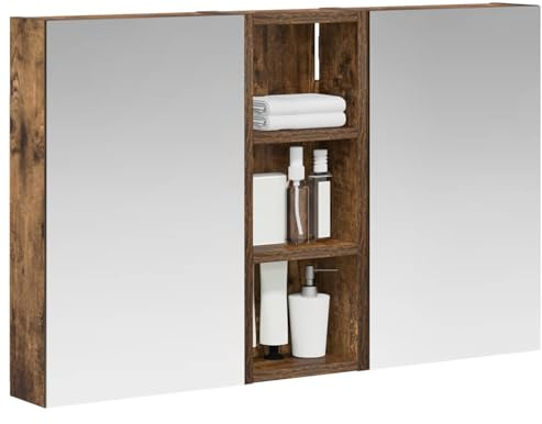 vidaXL Badezimmerschrank-Set 3 pcs 80 x 10,5 x 50 cm Holzwerkstoff, Badezimmer-Schrank, rechteckiger LED-Spiegel, moderner Wand-Organizer, praktischer Platzsparer