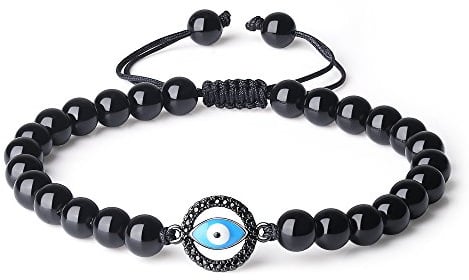 COAI Evil Eye Bracelet Black Obsidian Stone Beaded Bracelet for Men Women