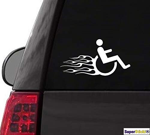 SUPERSTICKI Rasender Rollie Rollstuhl Rollstuhlfahrer Flammen 20cm Aufkleber Sticker Decal aus Hochleistungsfolie Aufkleber Autoaufkleber Tuningaufkleber Racingaufkleber Rennaufkleber von aus H