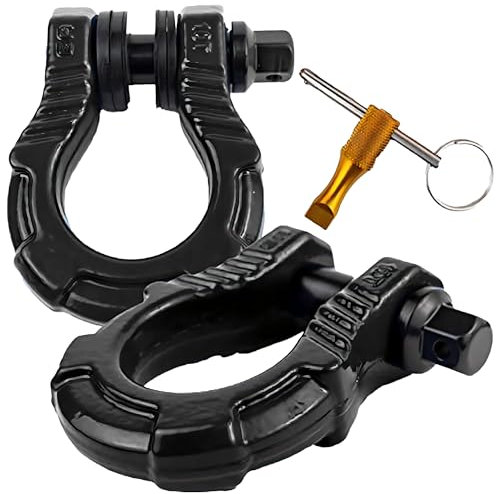 GearAmerica UBER Schäkel - SCHWARZ mit Diebstahlsicherung (Zweierpack) | 40 Tonn Belastbarkeit | 22 mm Sicherheit Bolzen + Verschiedene Unterlegscheiben | Für die 4x4-Geländewagenwiederherstellung