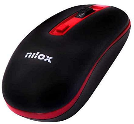 Nilox, Mouse Wireless, Tracking Ottico 1600 Dpi con 4 Pulsanti, con Sistema di Ibernazione Automatica per il Risparmio Energetico, Compatibile con Windows, Mac e Linux, Nero e Rosso