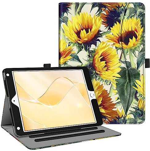 Fintie Case for iPad 6th / 5th Generation (2018 2017 Model, 9.7 Inch), iPad Air 2 / Air 1 (9.7 Inch) - [Corner Protection] Multi-Angle Viewing Stand Cover with Pocket, Sunflowers