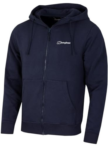 Berghaus Herren Logo Full Zip Hoodie, zusätzliche Wärme, extra bequem, Blau, L
