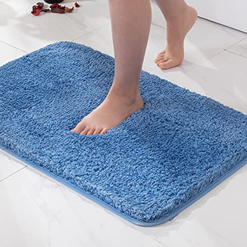 MIULEE Badematte Weiche Badteppich rutschfest Badvorleger Fußmatte Badzimmermatte Bettvorleger Flauschig Teppich Badezimmerteppich Duschmatte für Bade & Wohnzimmer Schlafzimmer 50x80 cm Blau