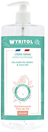 WYRITOL - Crème Hydroalcoolique Désinfectante pour les Mains - Bactéricide et virucide - Formule naturelle à base d'huiles végétales- Parfum Pamplemousse/Fleur de Thé - 500ml - Fabrication française