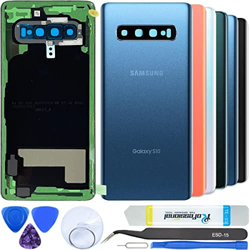 iStable Akkudeckel Set für Samsung Galaxy S10 SM-G973 Rückseite Glas mit Kamera Linse Deckel Backcover -Original Blau