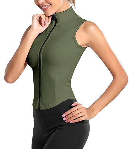 FEOYA Damen-Sportweste mit durchgehendem Reißverschluss, schmale Passform, Workout, Fitnessstudio, Tops, Stehkragen, ärmellos, für Yoga, Laufen, Tank-Top, Skinny, athletisch, ärmellos, schnell