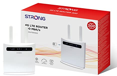 STRONG Router Wi-Fi 4G LTE, CAT 4, Slot SIM, Router Wi-Fi N300, 4 Porte LAN, Configurazione Zero, Antenne staccabili