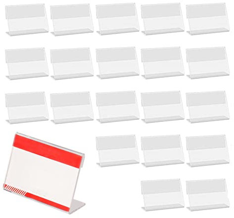 20 Pezzi Porta Etichette Trasparente, Mini Porta Cartelli in Acrilico, Nome Etichetta Stand Prezzo Biglietti Tag 9 x 6 cm