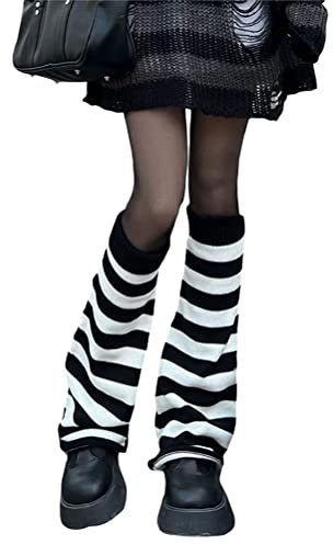 shownicer Japanische Beinstulpen Damen Teenager Mädchen Gothic Strick Lange Socken Kawaii Häkeln Beinwärmer 80er Harajuku Gestrickte Warme Oberschenkel hohe Socken B Weiß Einheitsgröße