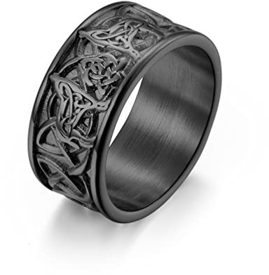 Whoiy Titan Ring Damen Schwarz, Heiratsantrag Ring Edelstahl Keltischer Wolfsring für Männer 60 (19.1) Kostenlos Gravieren