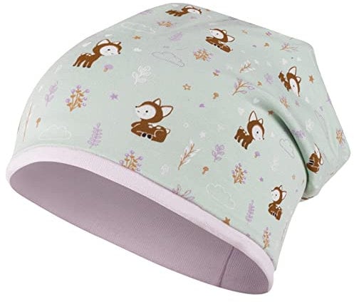 Smarilla Mädchen Mütze Beanie Übergang Stoff Baumwolle doppellagig, Größe: 54-56, Farbe: REH-Mintgrün