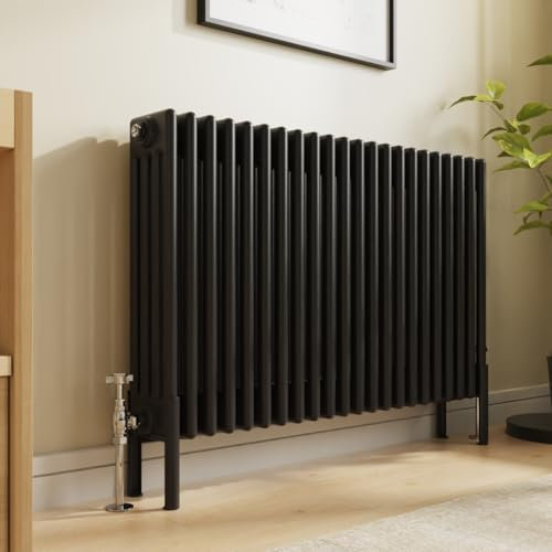 NRG Traditional 4 Column Horizontal Radiator 600x1010mm Black Central Heating Radiators