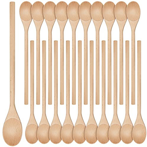 40 Pieces 12 Inch Wooden Kitchen Spoons Long Handle Wooden Cooking Mixing Oval Spoons Wooden Tasting Spoons Mixing Baking Serving Utensils Puppets