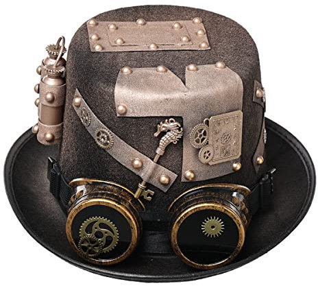 BLESSUME Zylinder Hut mit Brille for Karneval, Halloween (M, Bronze 3)