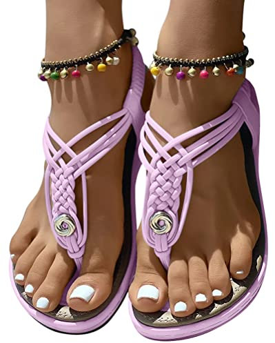 Minetom Sandali Infradito Donna Estivi Piatti Sandali Comodi Scarpe da Spiaggia Open Toe Bohemia Flip Flop Infradito A Viola 36 EU