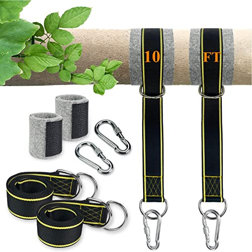 Jorohiker Extra Long 10FT Tree Swing Straps Kit with Tree Protector,2 Pack | Heavy Duty Carabiners Included. Safe Extra Long 8FT Hanging Straps Hold 1800 Lbs. Perfect For Tree Swings and Hammocks