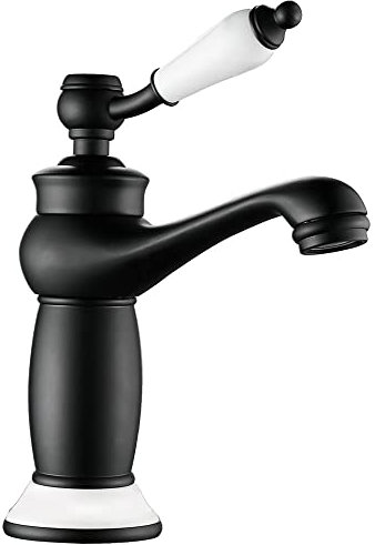 Maynosi Retro Bathroom Sink Taps, Luxury Victorian Basin Mixer Tap with Ceramic Handle, Vintage Faucet for Cloakroom, Include Flexible Tails, Brass (Matte Black)