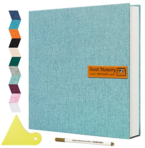Large Photo Album Self Adhesive Magnetic Scrapbook,Scrapbook Album for 4x6 5x7 8x10 Picture,40 Pages Linen Cover Memory Book for Wedding Family Baby, with Metallic Pen and Scraping Plate(Grey)