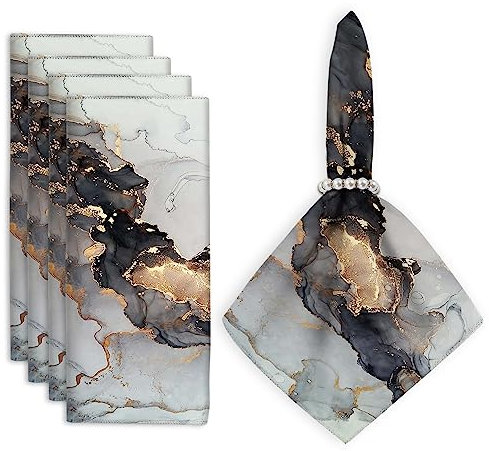 Stoffservietten, abstrakt, schwarz, gold, flüssiger Marmor, quadratische Stoffservietten, waschbar, Esstisch, Party, Abendessen, Dekoration, 50,8 x 50,8 cm, 4 Stück