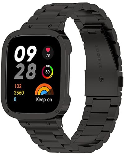 GIOPUEY Bracelet Compatible avec Xiaomi Redmi Watch 3, Acier Inoxydable Sangle Bracelet [Résistant à l'usure] Montre Bracelet - Black