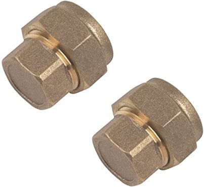 NPH 15mm Brass Compression Stop End Cap for Copper Pipe - Pack of 2
