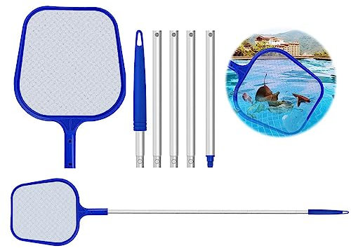Hitopin Teleskopstange Pool Kescher, Poolreinigung Kescher Feinmaschig, Poolkescher mit Teleskopstange, Pool Catcher Kescher, Skimmer Pool Kescher, Netz Poolzubehör, für Pool, Spa, Teiche, Whirlpoolss