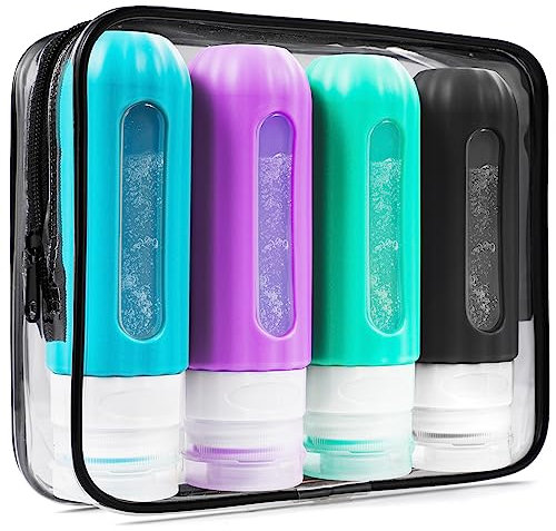 LofyJoy Bouteilles réutilisables en silicone pour articles de toilette approuvées par la TSA, étanches et rechargeables pour shampooing, après-shampooing