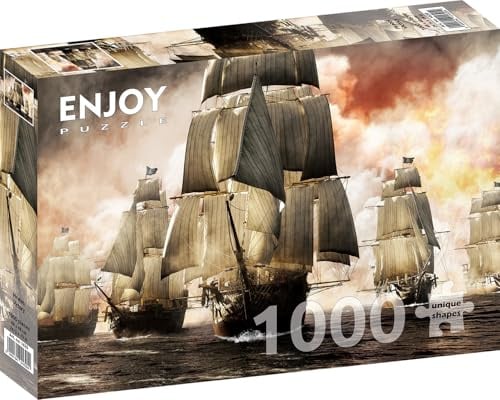 1000 Pieces Jigsaw Puzzle for Adults – Matte Finish, Soft Touch, Sturdy and Unique Pieces, Tight Fit, Vivid Colors, Missing Pieces Service – Sailing Sea Ships of Victorious Pirates – by ENJOY Puzzle