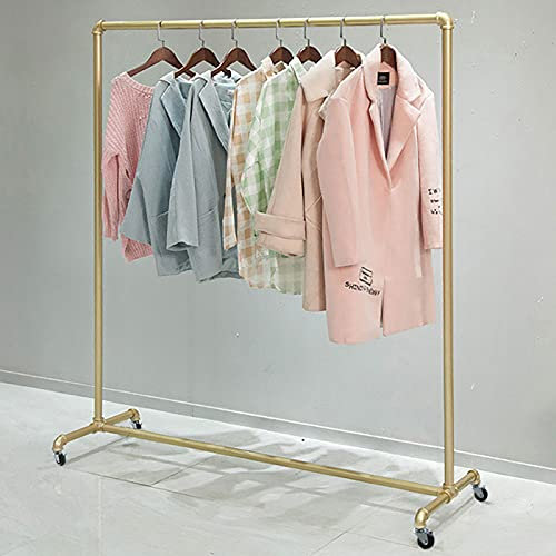 Schwerlast Kleiderständer Stabil Garderobenständer Kleiderstange Rollen Clothes Rack, Mobiler Kleiderständer auf Rollen, Metall Kleiderwagen für Mäntel, Röcke, Hemden, Pullover, bis 50 kg, Gold