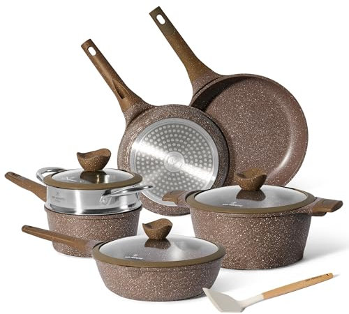 JUST PERFECTO Topfset und Pfannenset Induktion - Pfannenset mit deckel - Pots & Pans sets - töpfe und pfannen set ohne ptfe und pfoa - topf und pfannenset Aluminium mit Antihaftbeschichtung 14 pcs