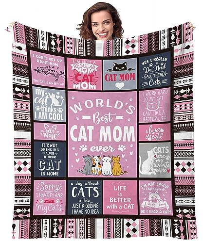 Cat Moms Blanket for Cats Lovers Women Best Cat Mom Ever 60 X 80 Soft Blanket Cats Themed Gifts for Women Girls