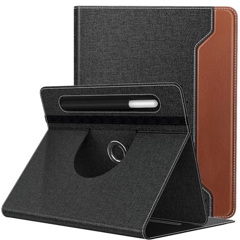 TiMOVO Universal Hülle für 9-11 inch Tablet, 360 Grad drehbarer Ständer Schutzhülle mit Stifttasche für 9 10 10.1 Inch Android Touchscreen Tablet, Denim Schwarz/Braun